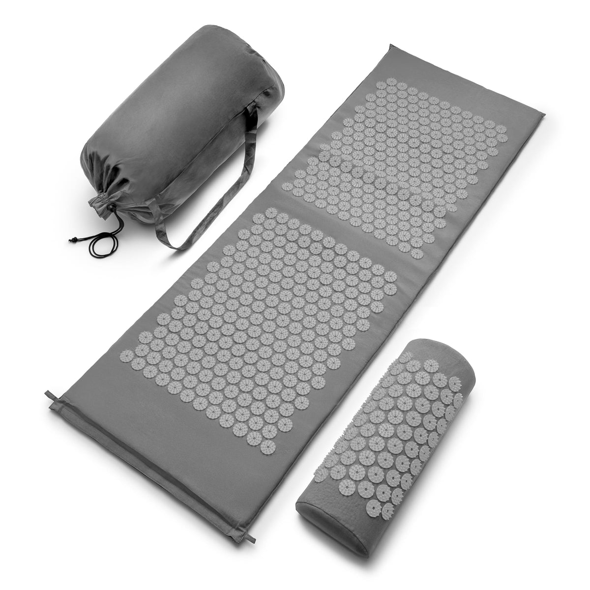 Sivan acupressure mat and pillow set laid out for back pain relief and full coverage.