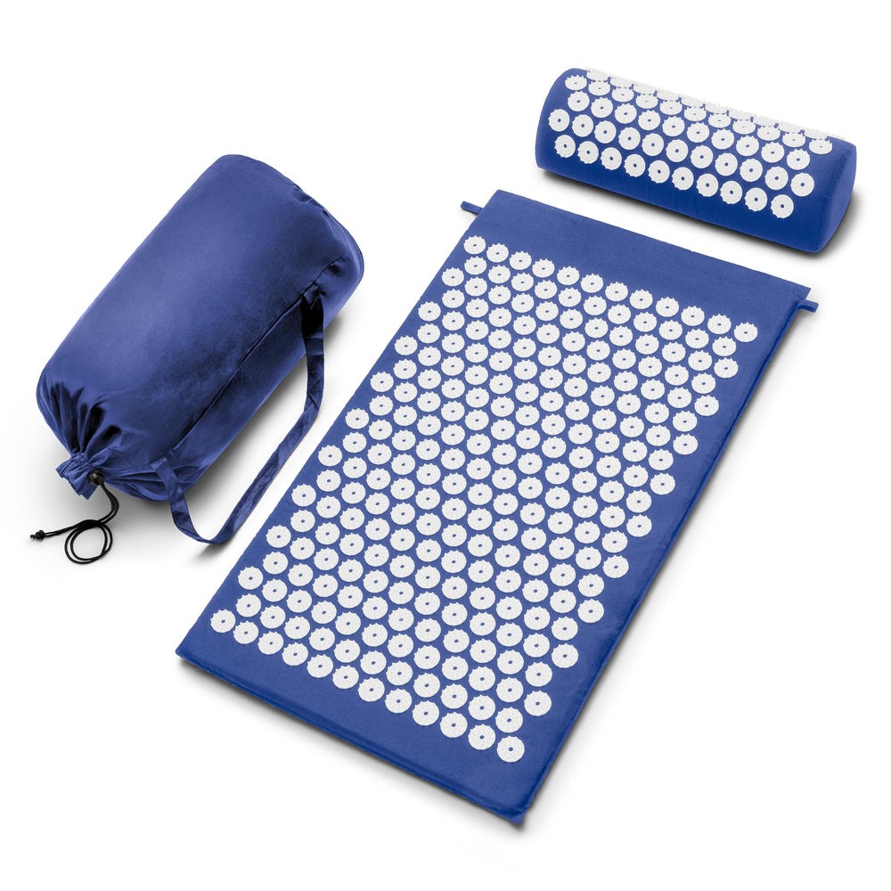 Sivan acupressure mat and pillow provide back relief with targeted pressure points.