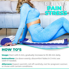 Sivan acupressure mat and pillow offer full-body support during yoga.