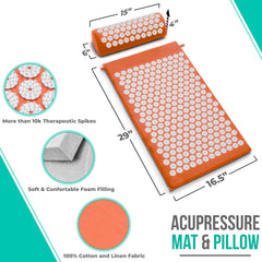 Sivan acupressure mat with pillow highlighting neck and back tension relief