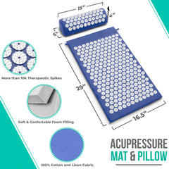 Sivan acupressure mat and pillow for neck relief during stretches.