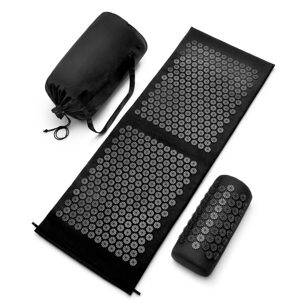 Sivan Health and Fitness acupressure mat and pillow set on neutral backdrop for full-body relief potential.