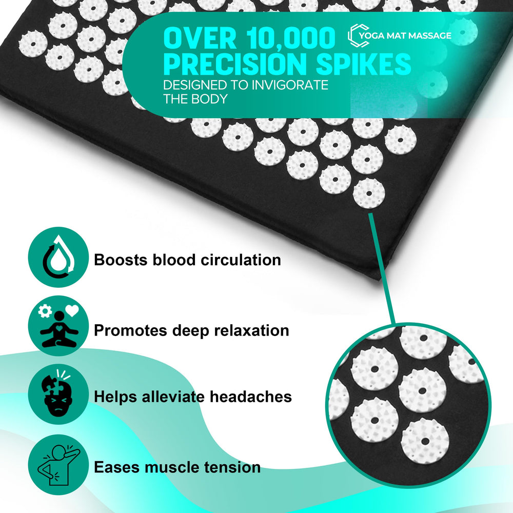 Sivan Health and Fitness acupressure mat pictured in a yoga studio.