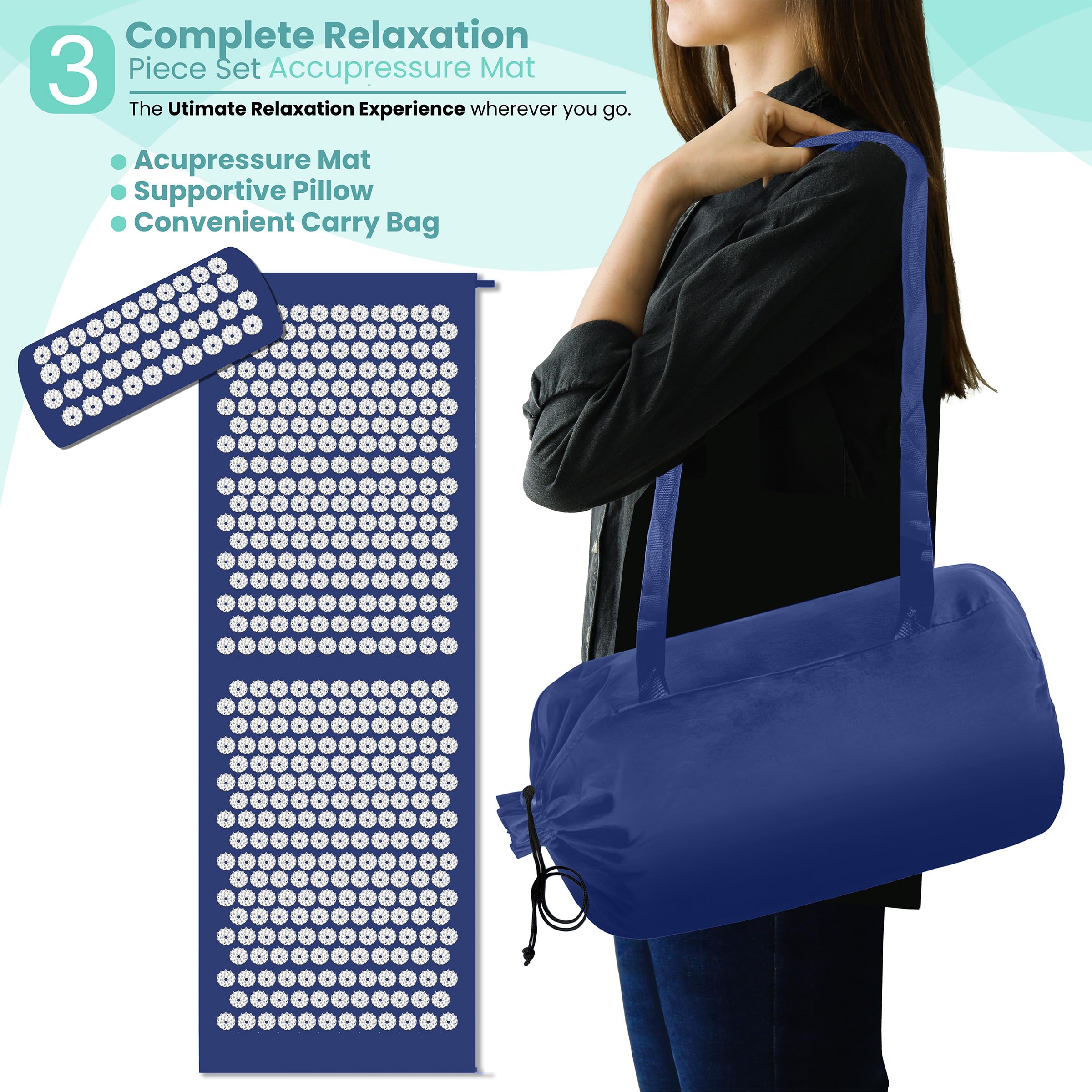 Mat rolled for compact storage and travel portability.