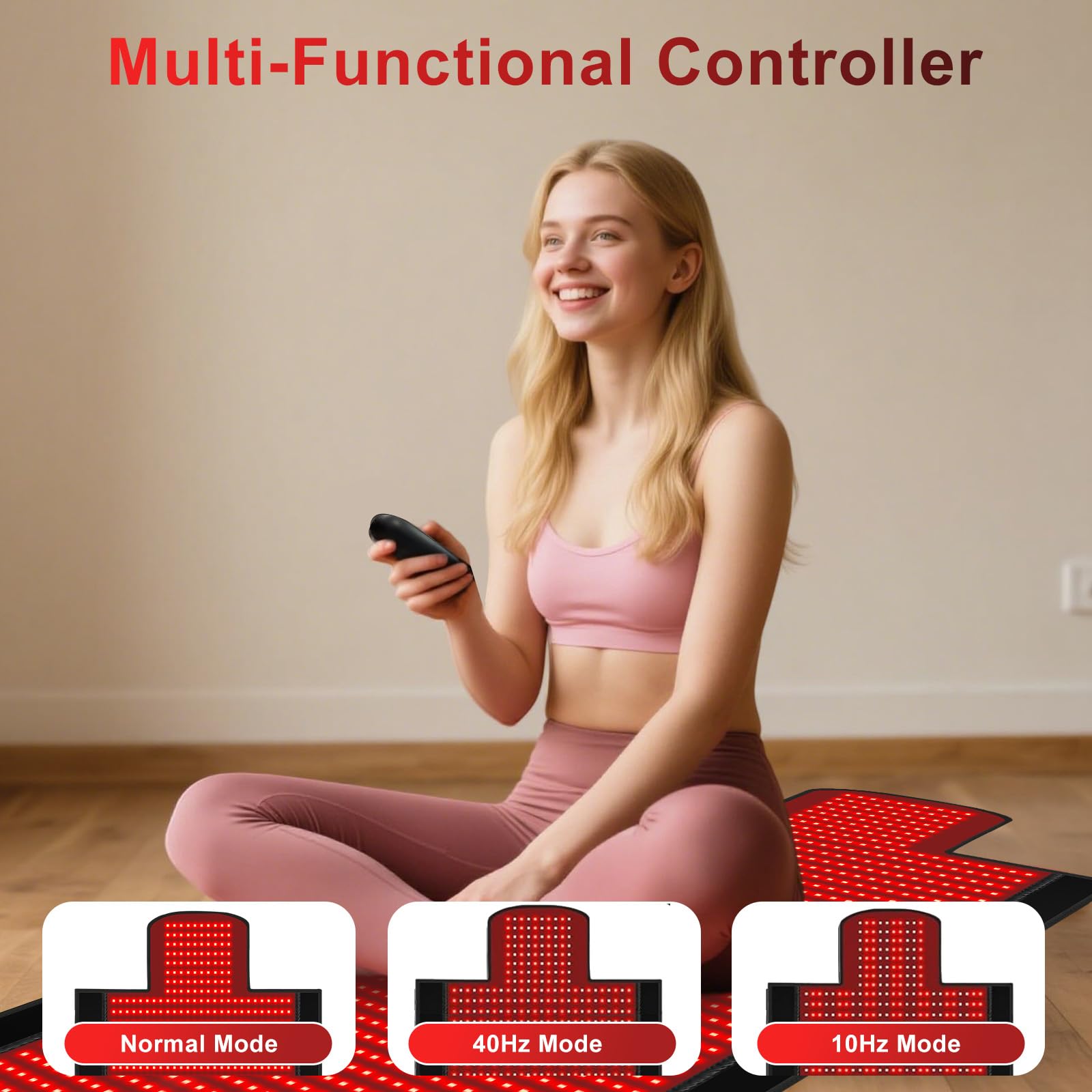 Siyiteng red light therapy mat control panel with timer and intensity options