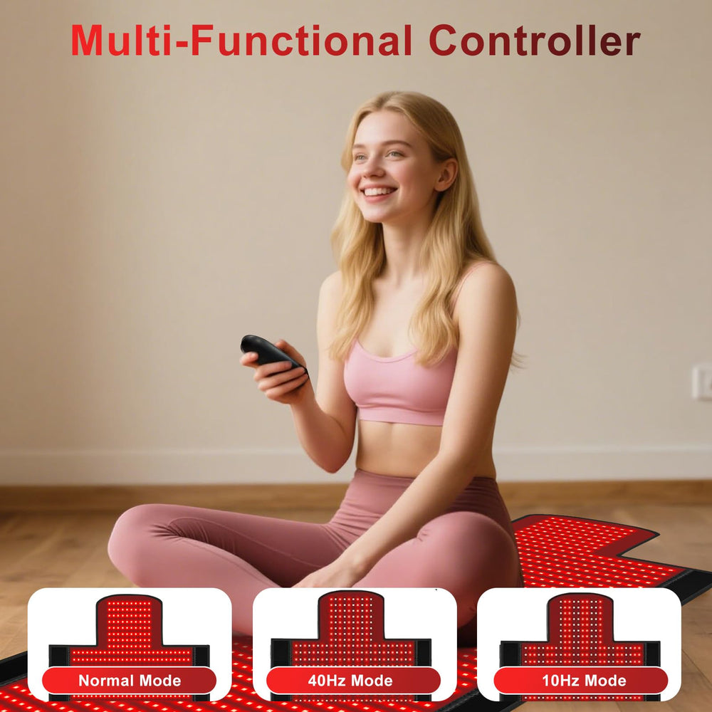 Siyiteng red light therapy mat control panel with timer and intensity options