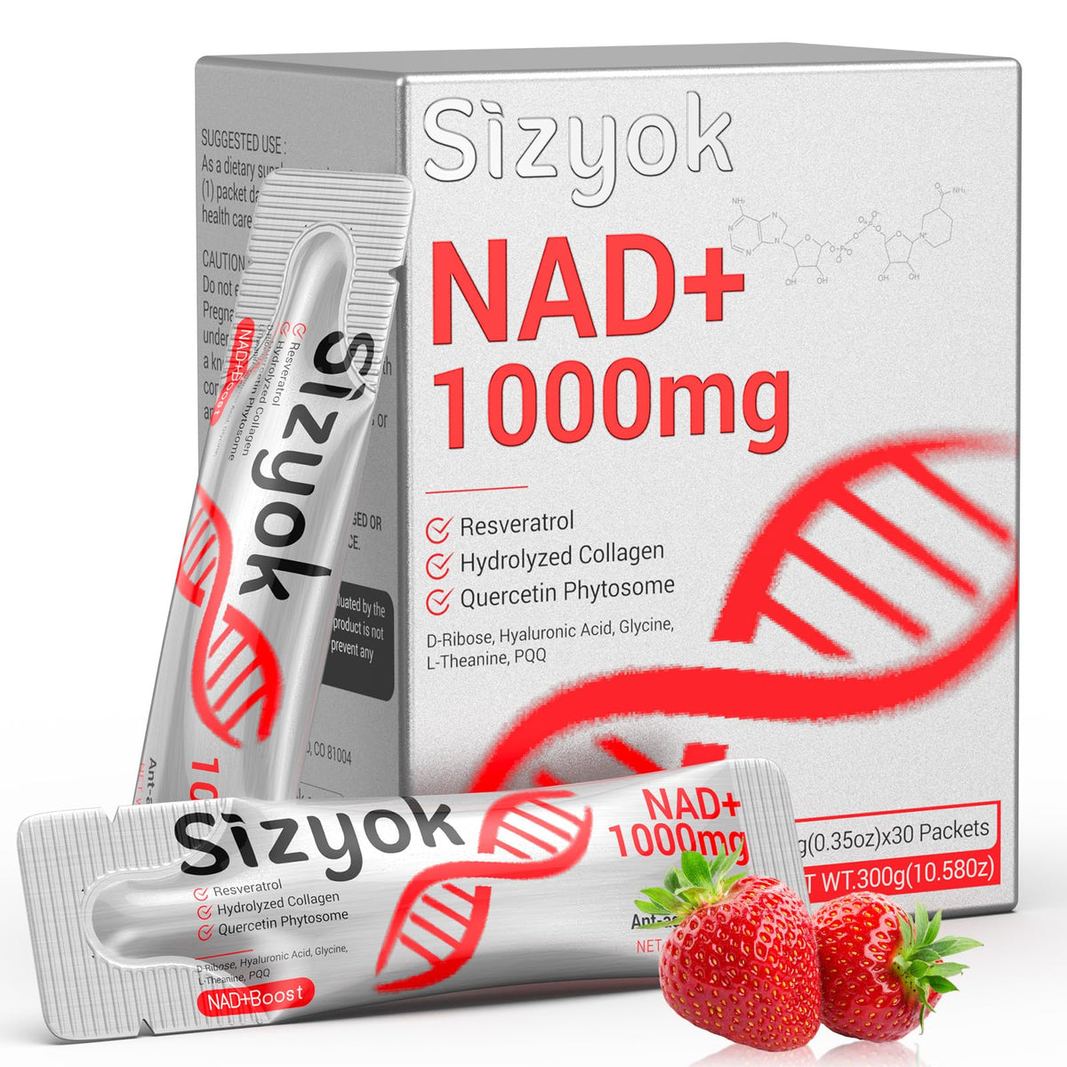 Sizyok NAD+ 1000mg liquid bottle offers high absorption and energy support.