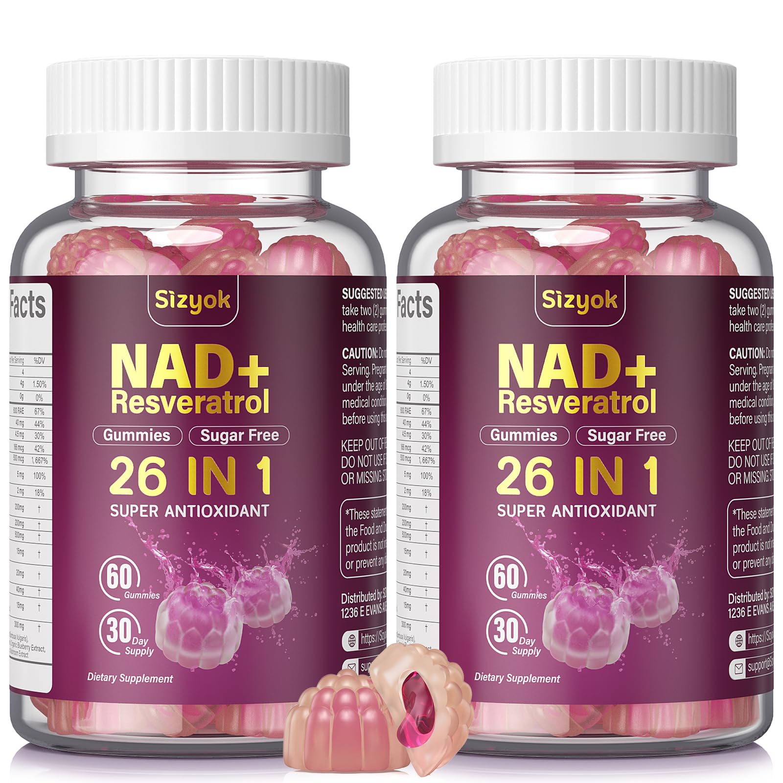 Sizyok NAD Resveratrol Gummies bottle-front signals daily antioxidant support