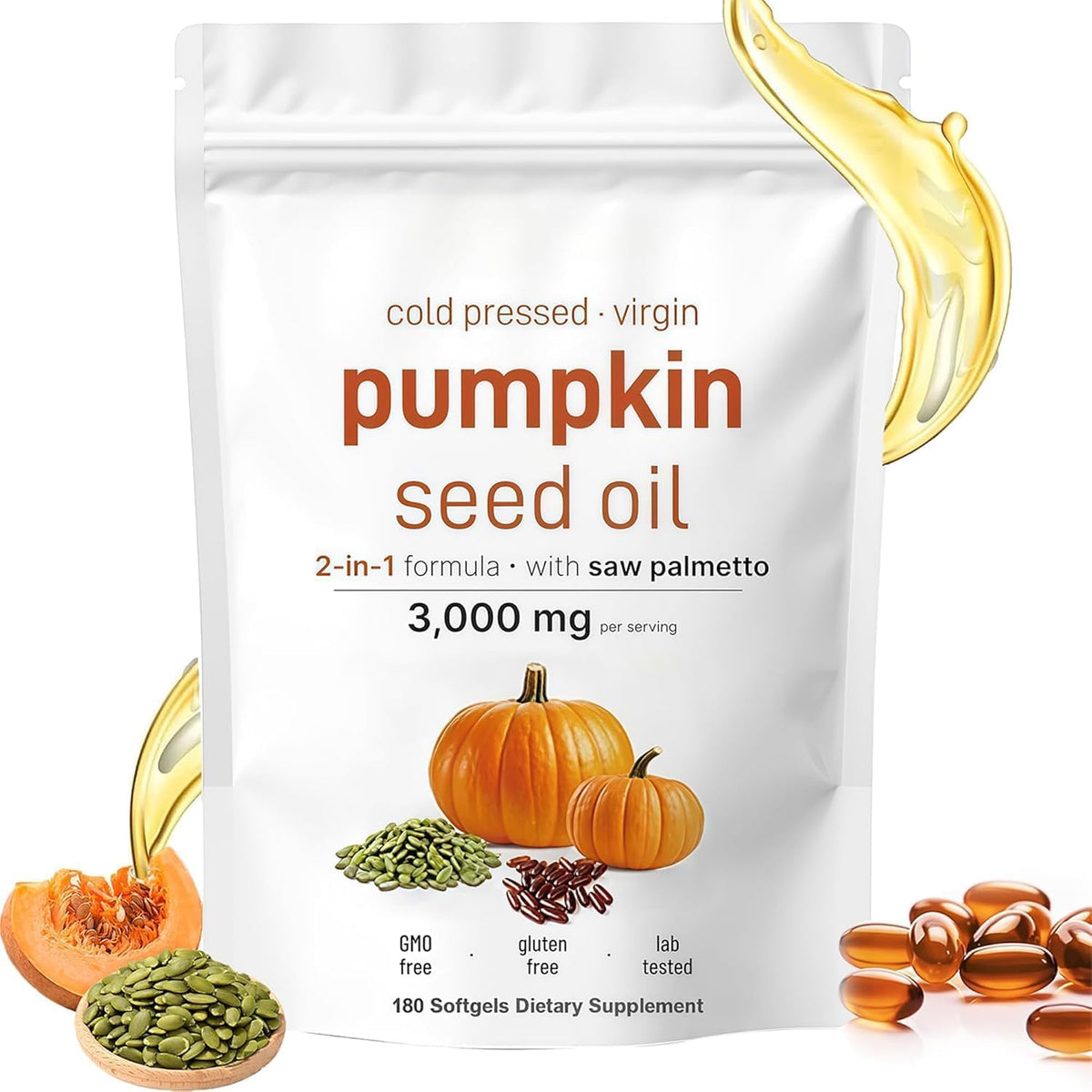 Sjjaw bottle with capsules illustrating dual-action pumpkin seed oil and saw palmetto for urinary and hair support.