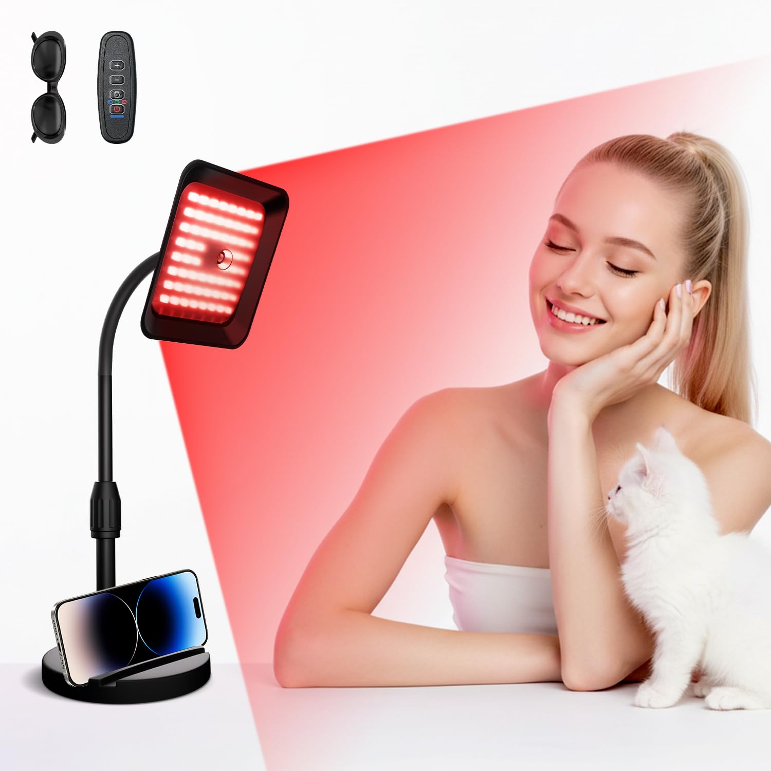 sjzxuv red light therapy lamp with 360-degree head for targeted facial sessions at home