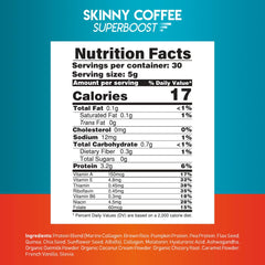 Pouring Skinny Coffee SuperBoost collagen powder for a smooth, focused morning routine.