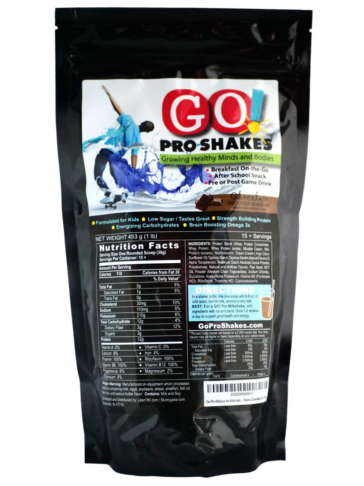 Skinny Jane GO Pro Shakes rich chocolate shake poured into a glass for a tasty snack