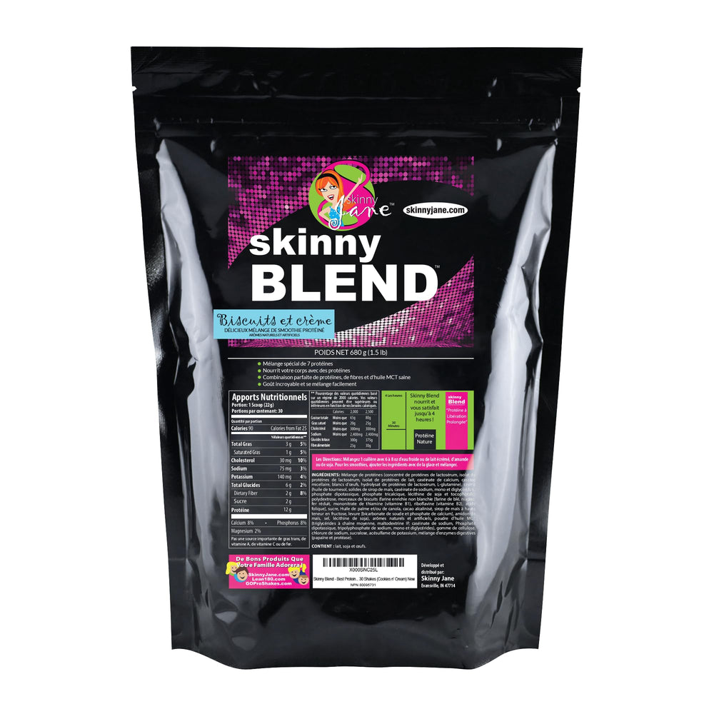 Creamy cookies and cream Skinny Blend shake ready to fuel workouts and busy days.