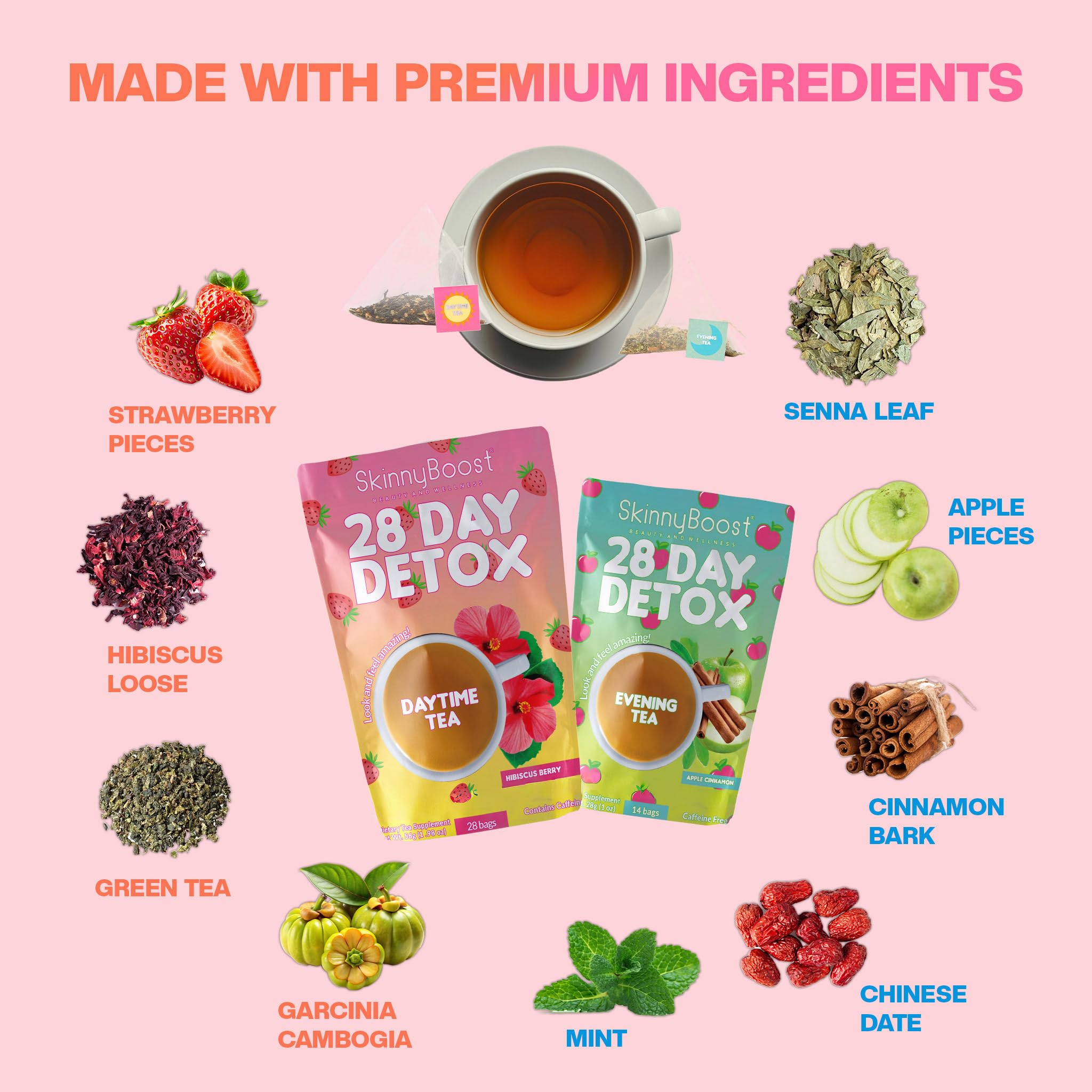 SkinnyBoost Detox Noche: bolsas de té para digestión suave por la noche.