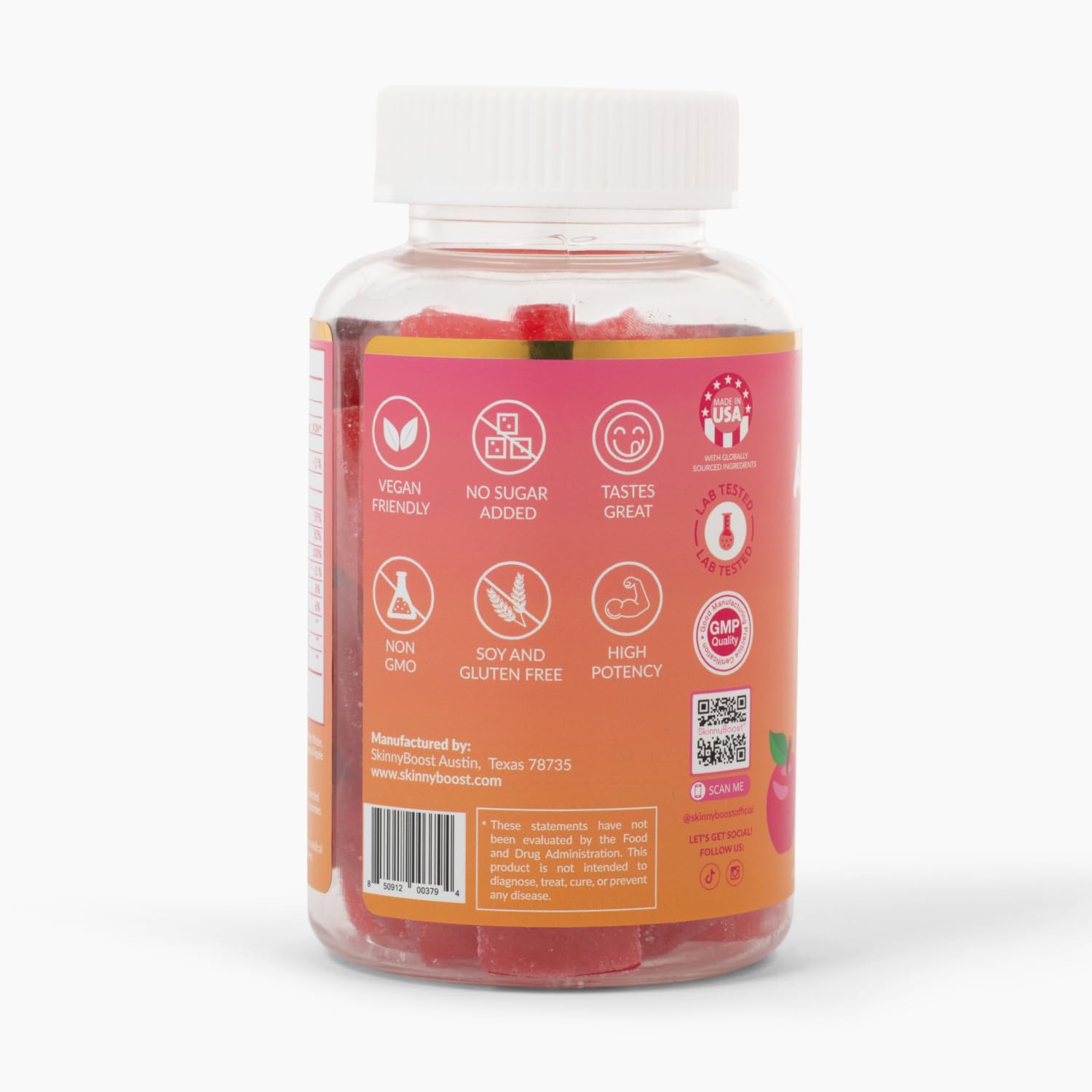 Gummies with pomegranate and beet juice flavor cues.