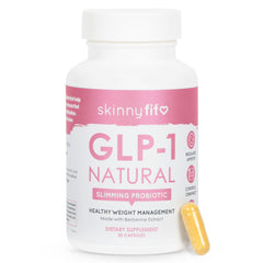 SkinnyFit GLP-1 Natural supplement bottle supports daily appetite control.