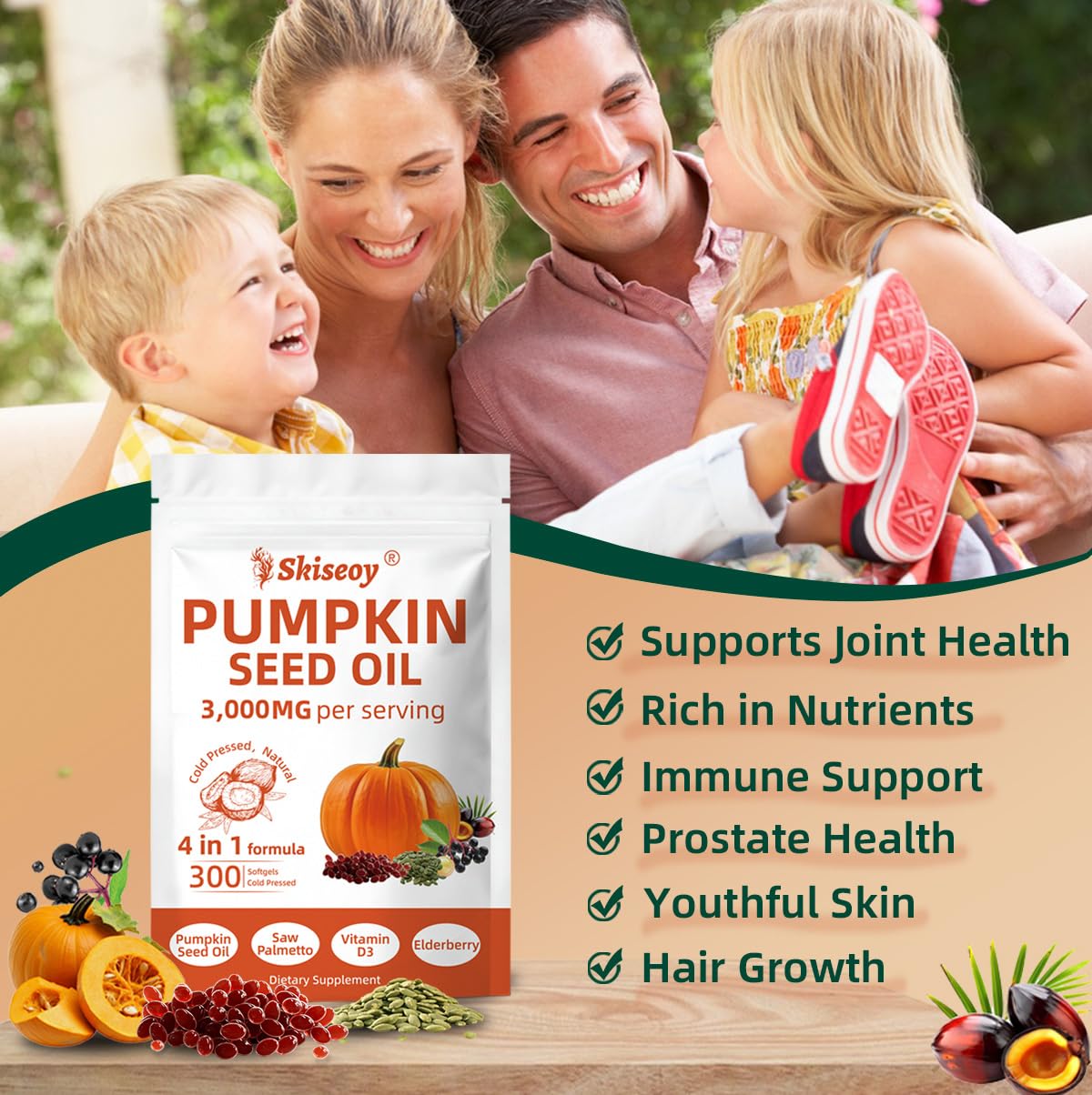 Skiseoy organic pumpkin seed oil softgels in pure, GMO-free formulation