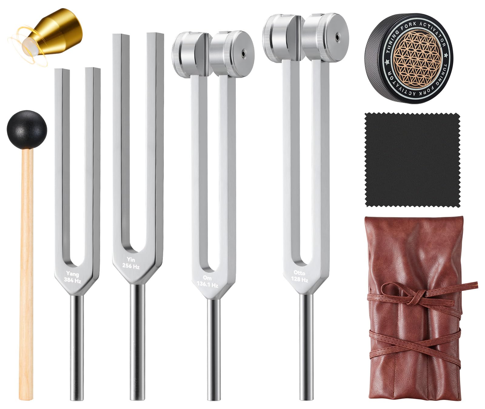 Skitobed portable sound healing kit displayed with forks and pouch.