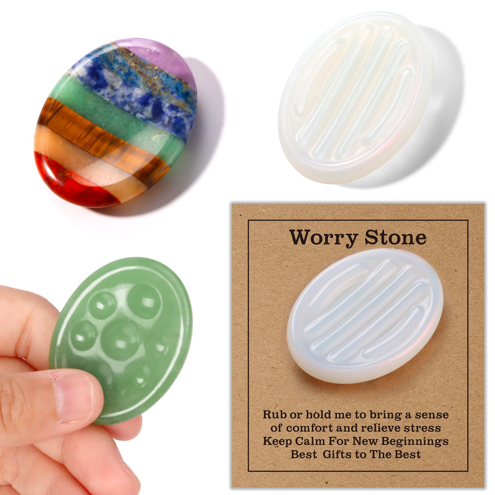 Sklenice thumb worry stone with green aventurine, soothing touch for anxiety relief during meditation.