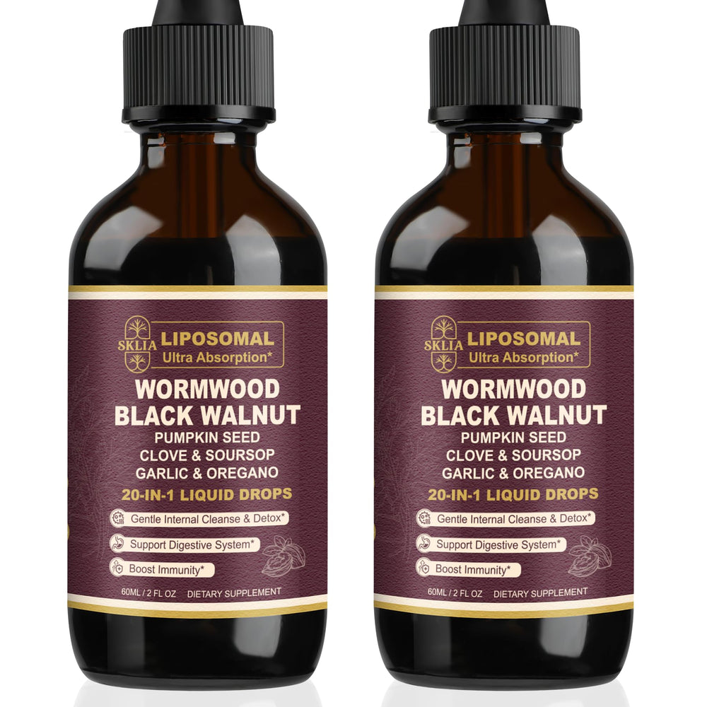 SKLIA 20-in-1 liposomal wormwood bottle pour for easy dosing and fast absorption.