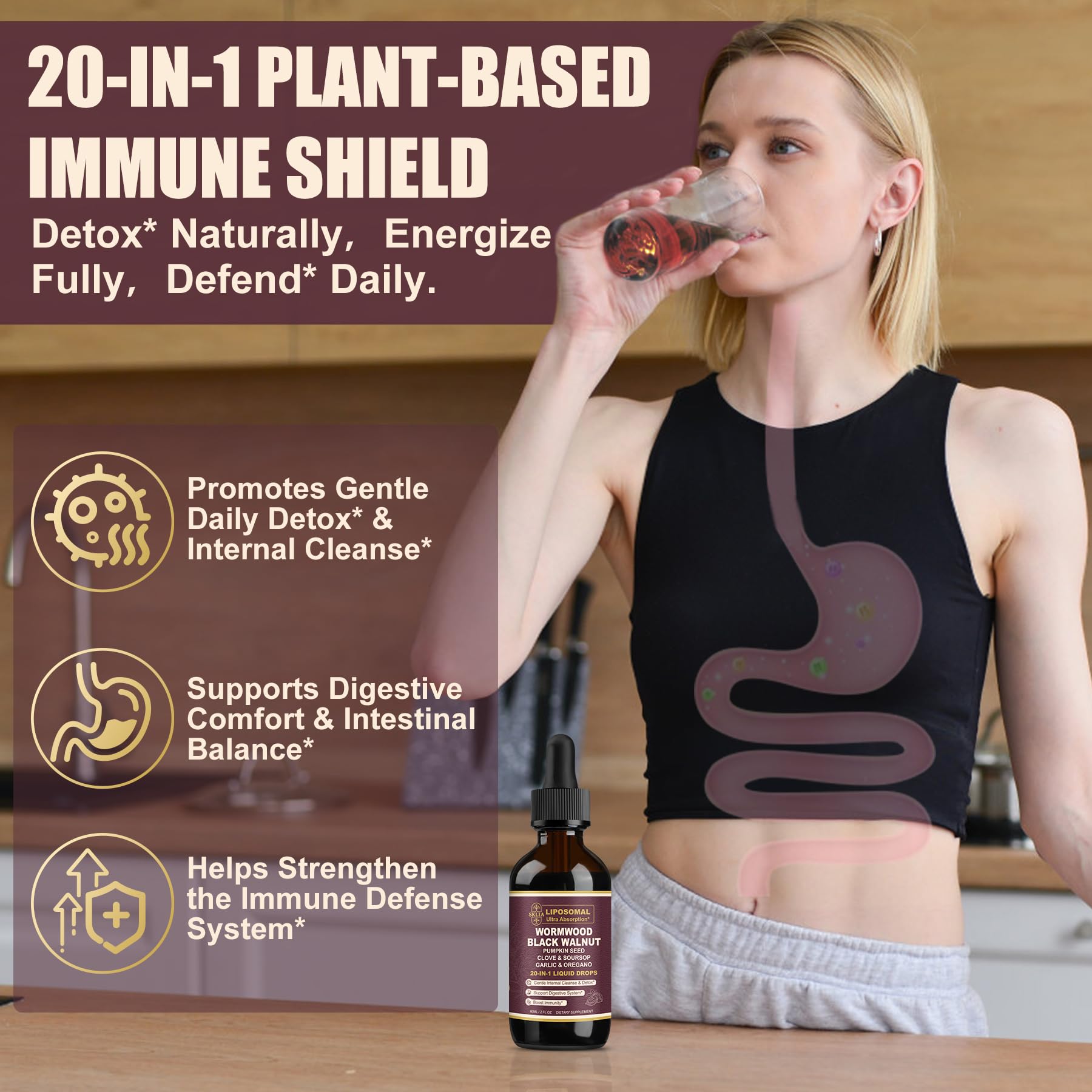 SKLIA black walnut shell close-up showcases natural cleanse ingredients