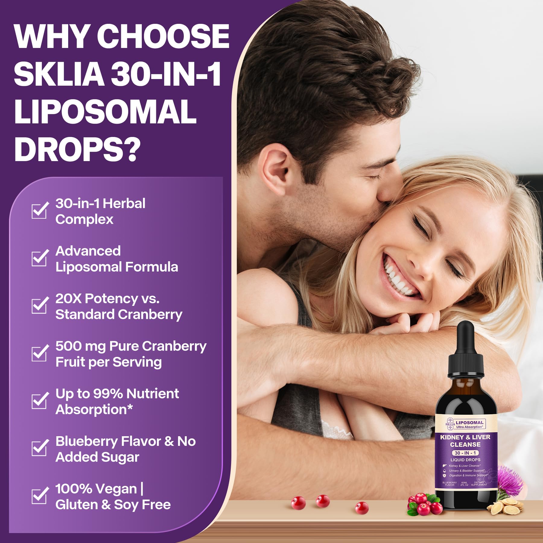 SKLIA herbal matrix close-up showing botanicals for gentle elimination.