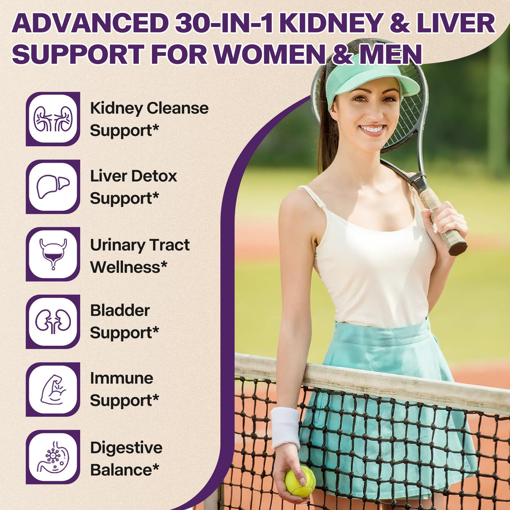 SKLIA liver and kidney support 30-in-1 bottle label close-up.