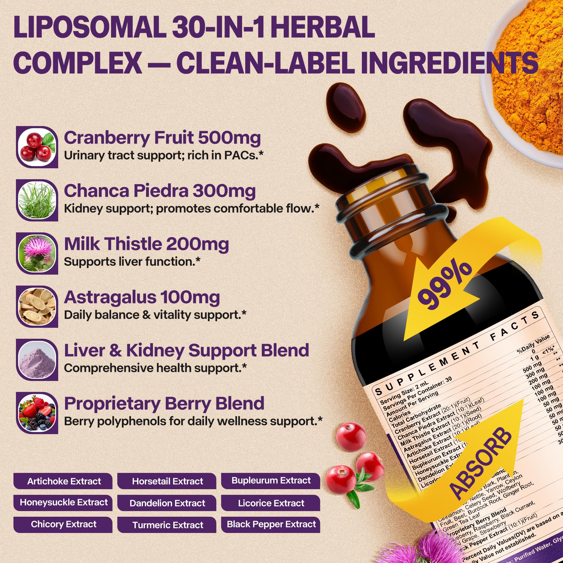 SKLIA milk thistle and turmeric blend drops with artichoke close-up for liver support.