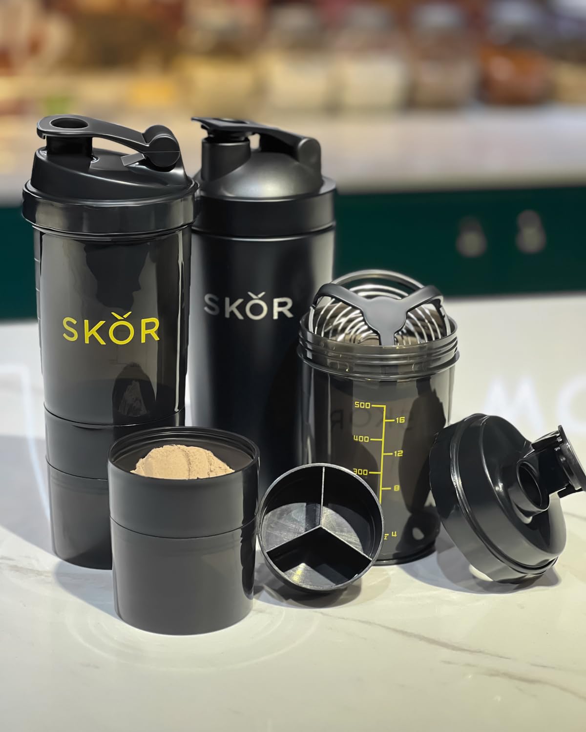 Dual pack design with PP shaker compartments for on the go use