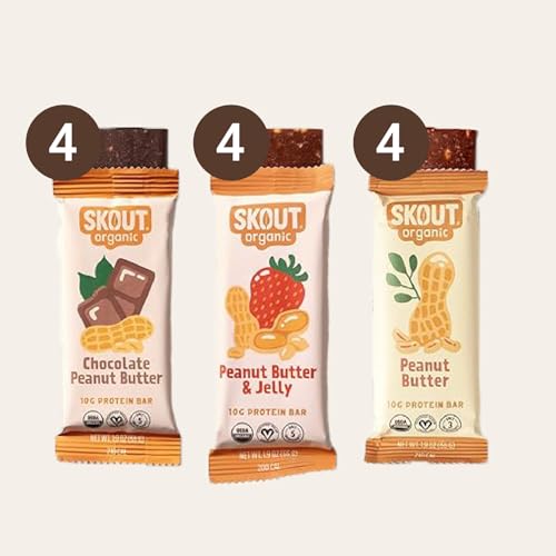 Skout three-flavor variety display highlighting vegan, organic ingredients