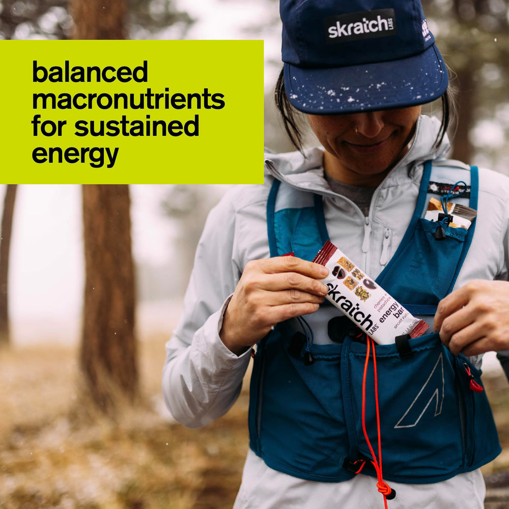 Open Skratch Labs Cherry Pistachio bar with label visible