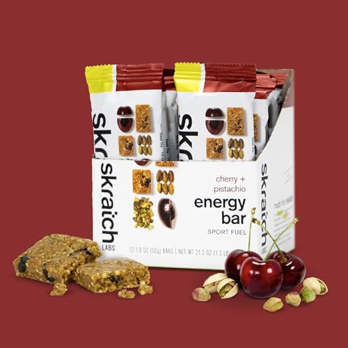 Skratch Labs energy bar cherry pistachio wrapper open showing texture for energy