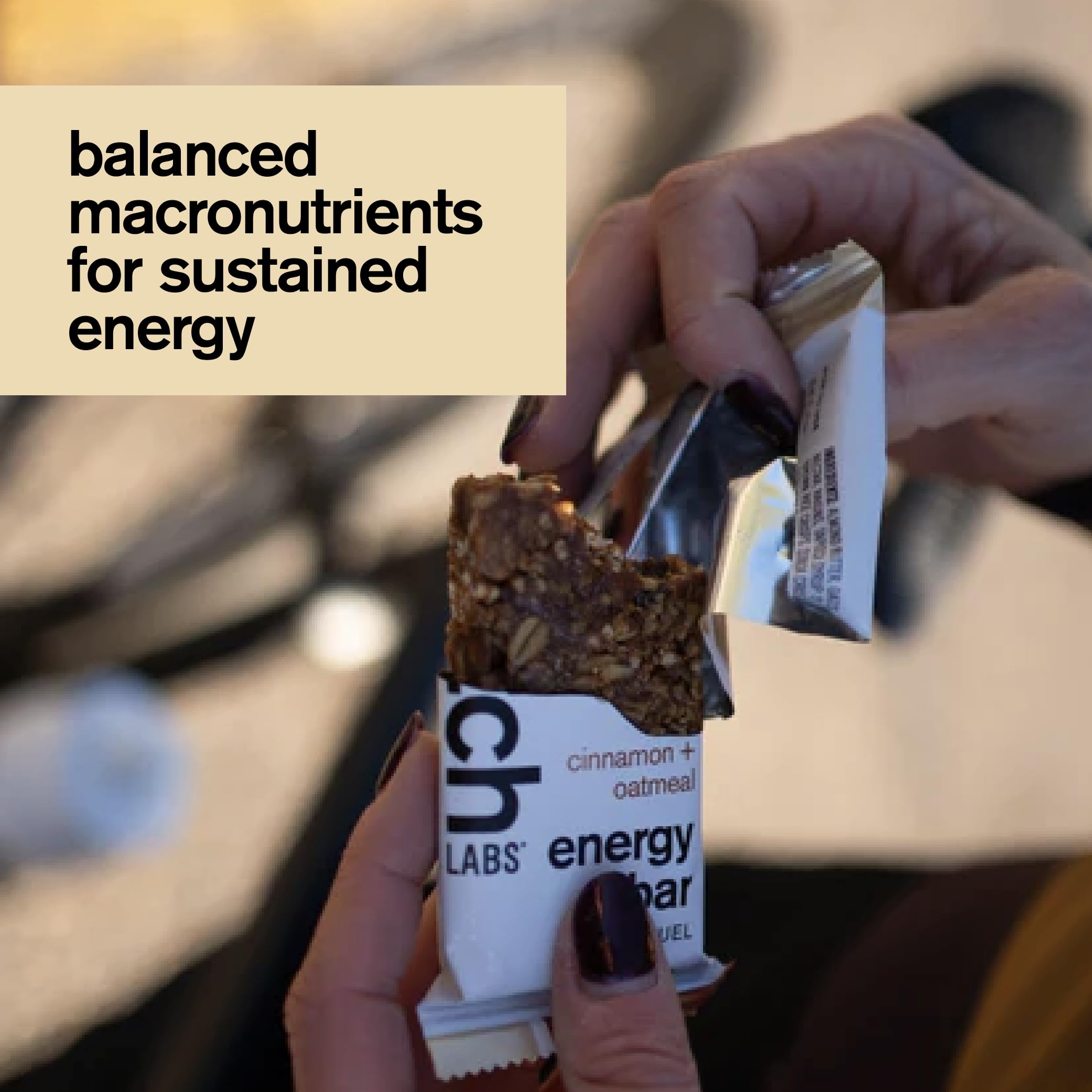 Skratch Labs Energy Bar Cinnamon Oatmeal serving suggestion illustrates sensible snack for workouts.