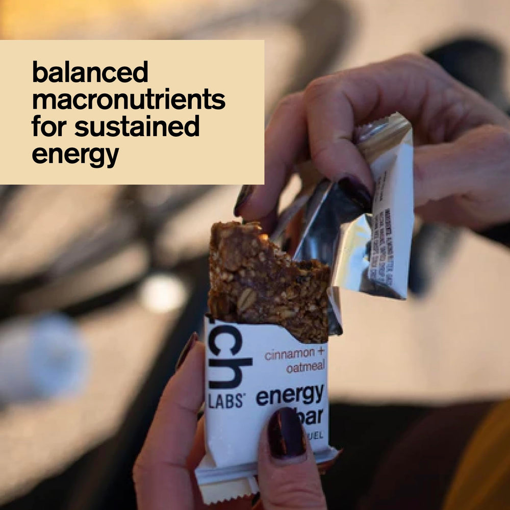 Skratch Labs Energy Bar Cinnamon Oatmeal serving suggestion illustrates sensible snack for workouts.
