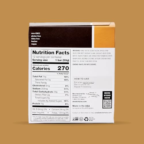 Skratch Labs Energy Bar peanut butter chocolate cross-section showing texture and ingredients.