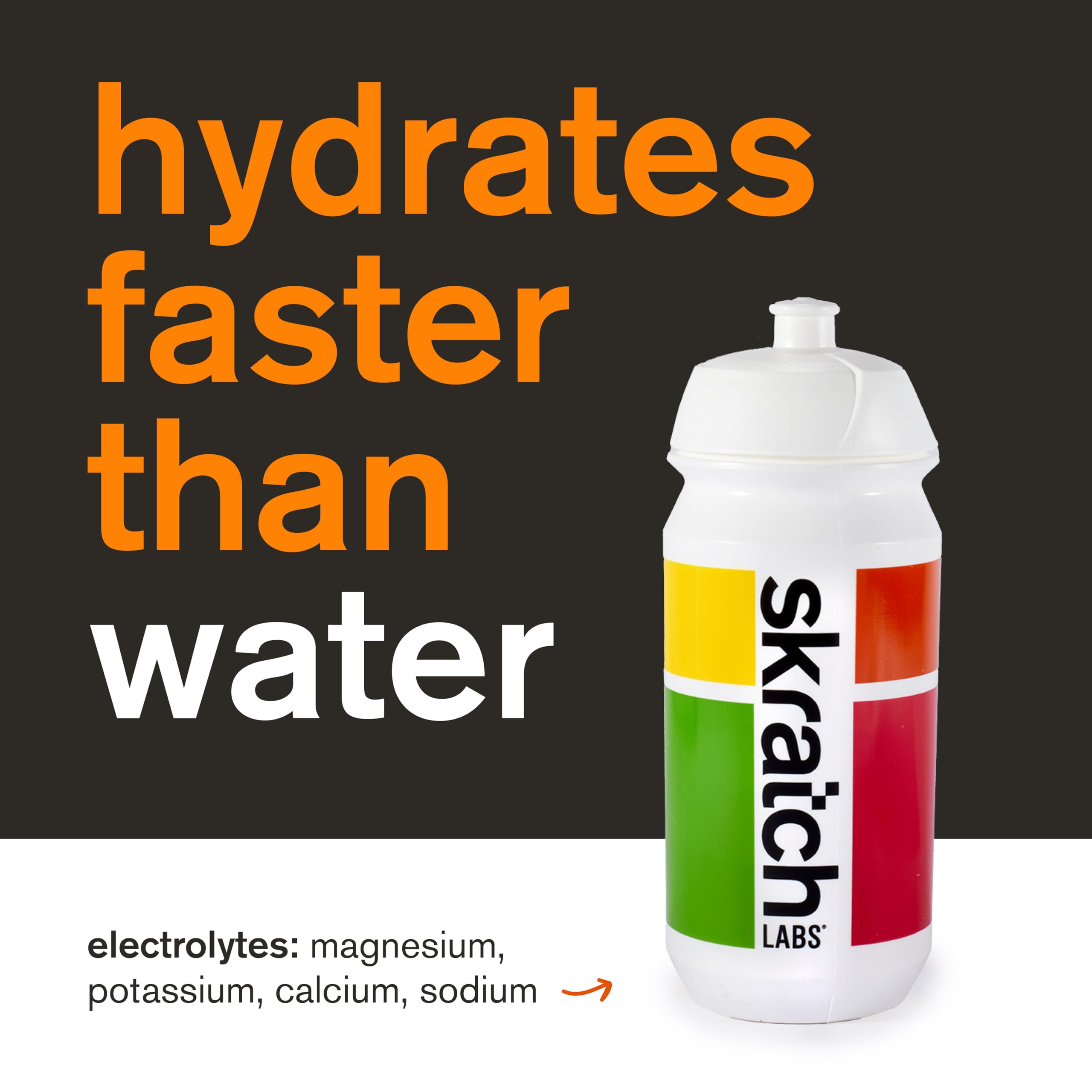 Skratch Labs Hydration Orange canister label highlighting vegan and kosher notes