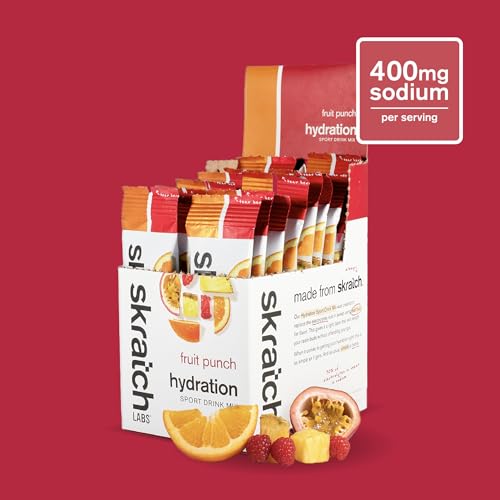 Skratch Labs Hydration Packets Fruit Punch 20ct dissolve-in-water for quick mixing.