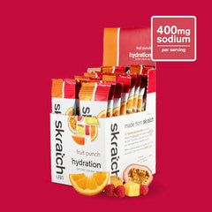 Skratch Labs Hydration Packets Fruit Punch 20ct dissolve-in-water for quick mixing.