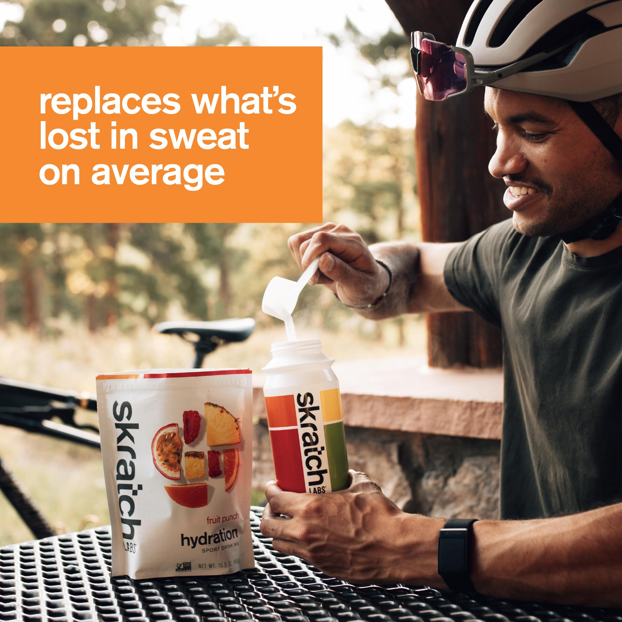 Skratch Labs Hydration Powder athlete drinking after workout with Fruit Punch flavor