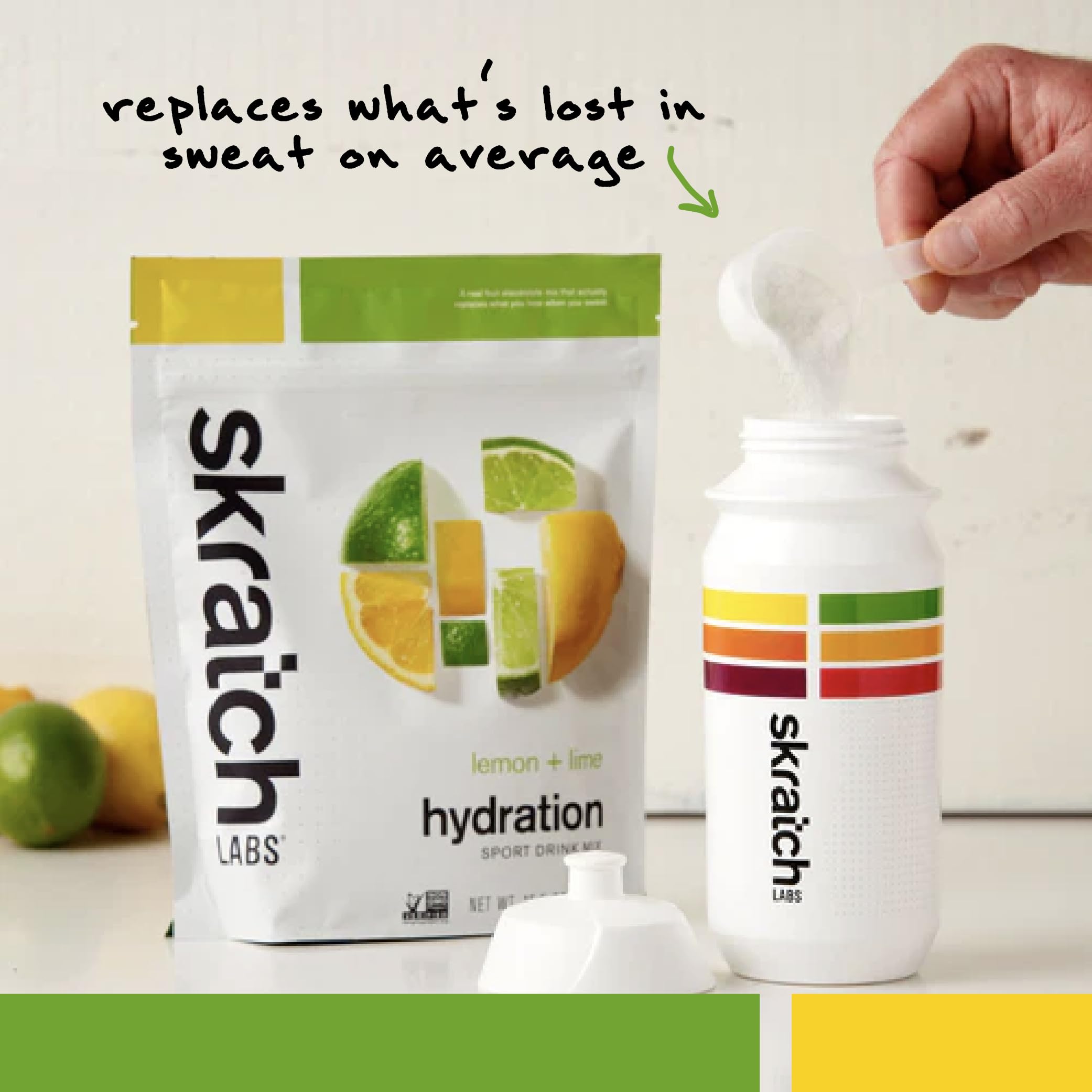 Skratch Labs Hydration Powder lemon-lime glass mixing action during activity