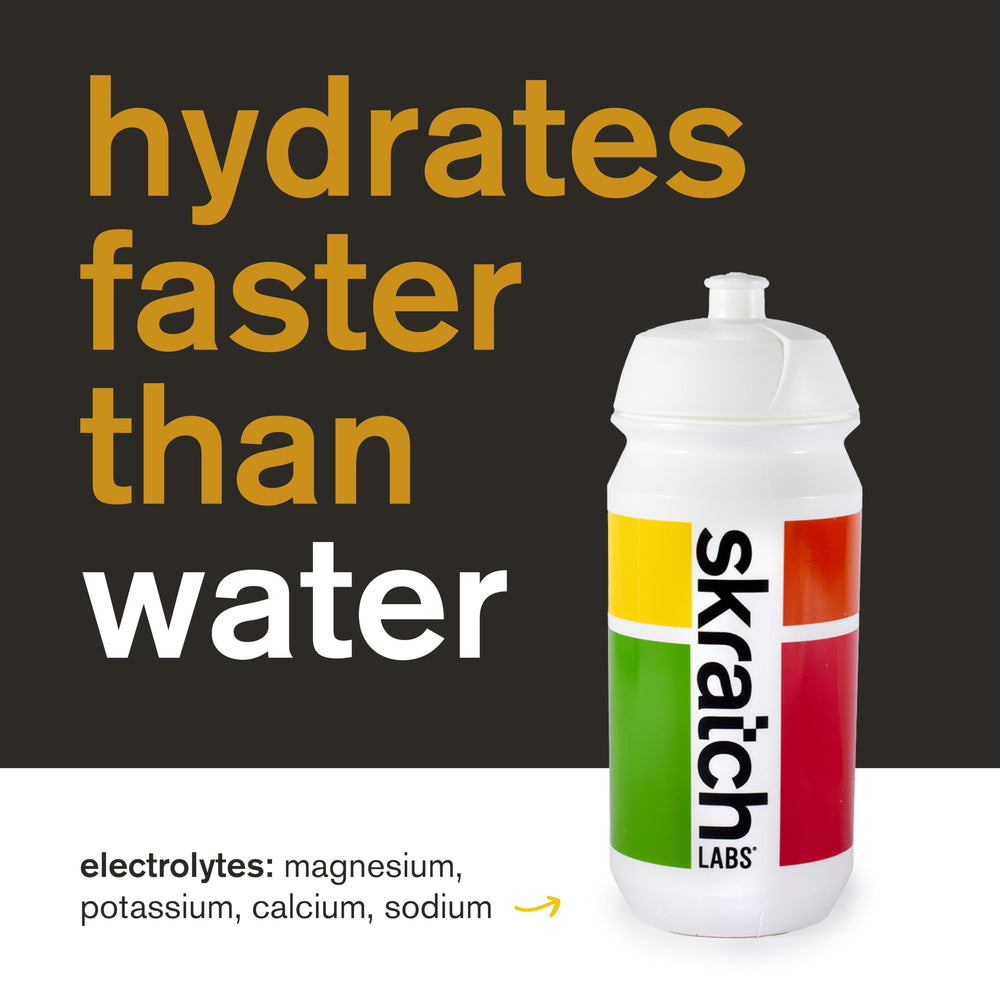 Skratch Labs pineapple hydration powder label highlighting vegan, non-GMO, kosher attributes.