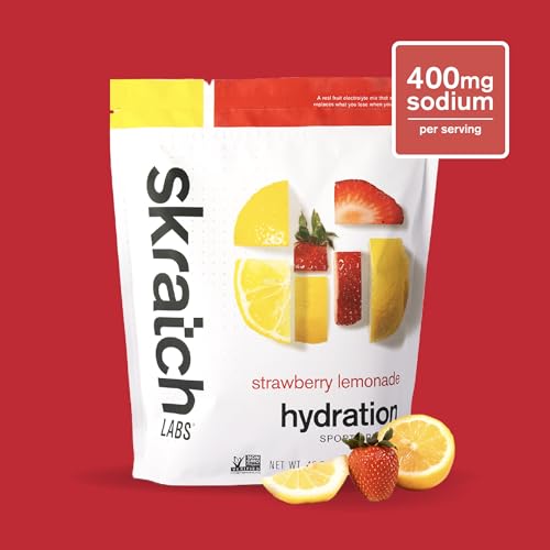 Skratch Labs Hydration Powder Strawberry Lemonade glass-mixed ready-to-drink hydration after workouts.
