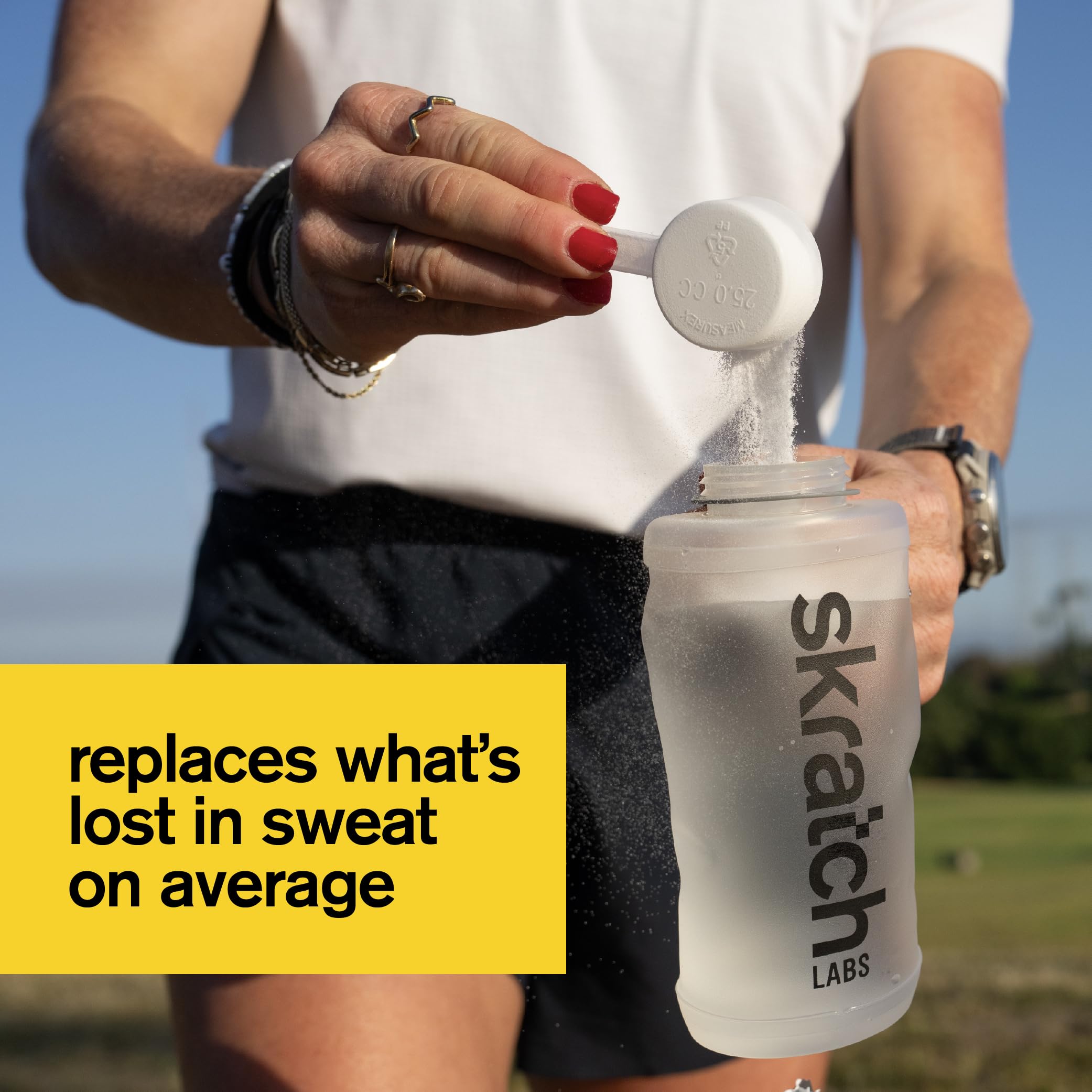 Skratch Labs Hydration Powder Strawberry Lemonade ingredients label highlights real fruit flavor for clean hydration.