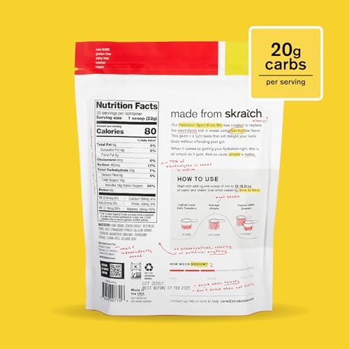 Skratch Labs Hydration Powder being poured into a glass for quick hydration.