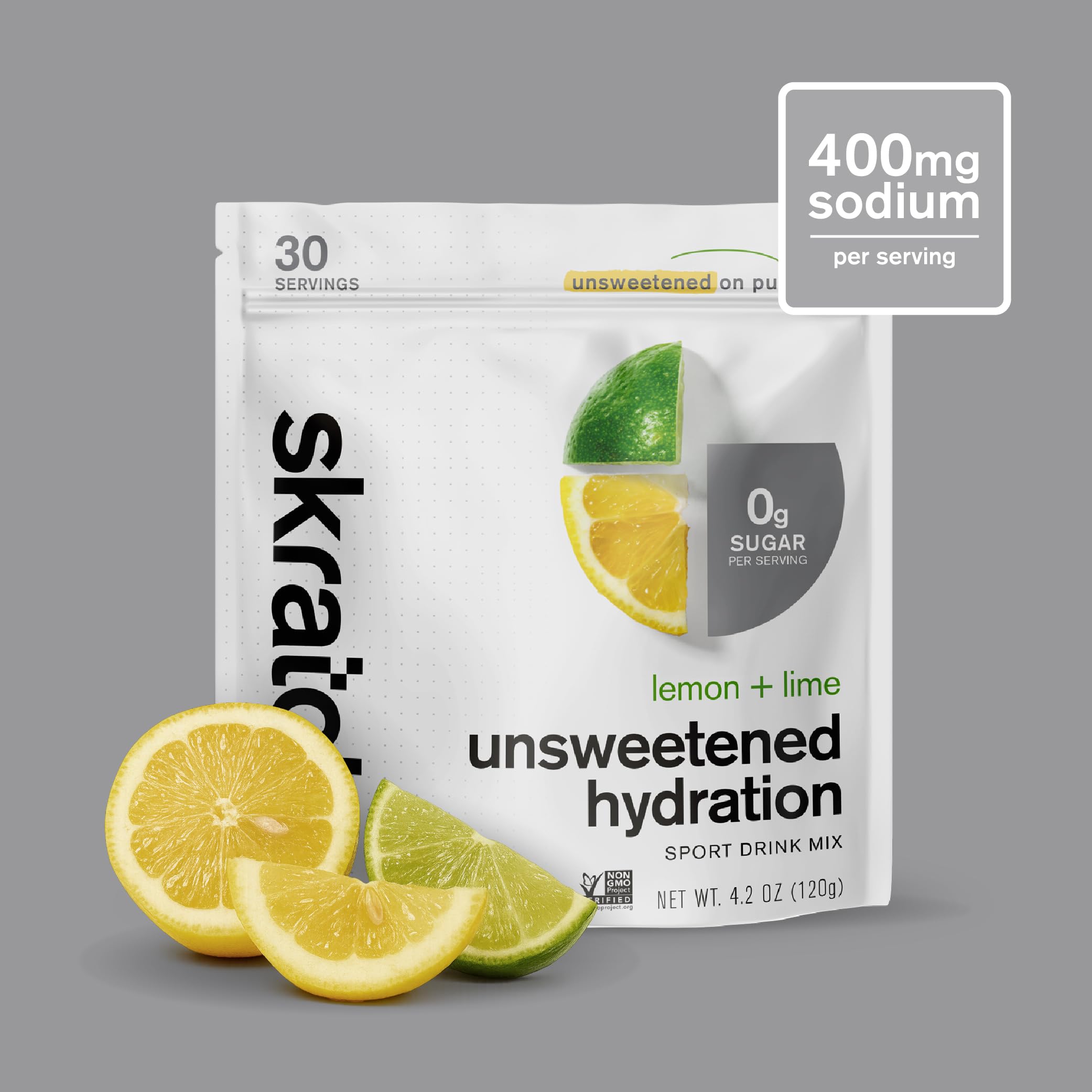 Skratch Labs Unsweetened Hydration mix powder closeup emphasizes citrus flavor without sugar