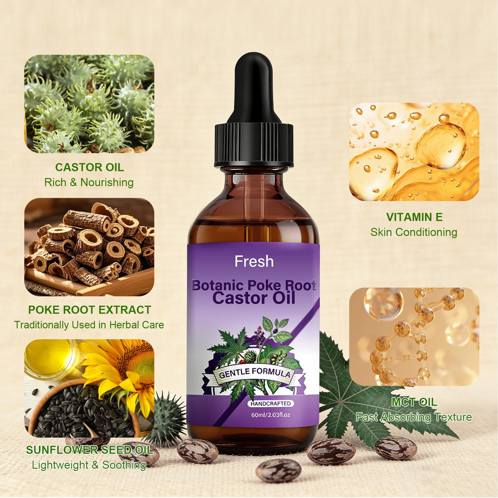 SKSOYT ingredient closeup shows poke root and organic castor oil.