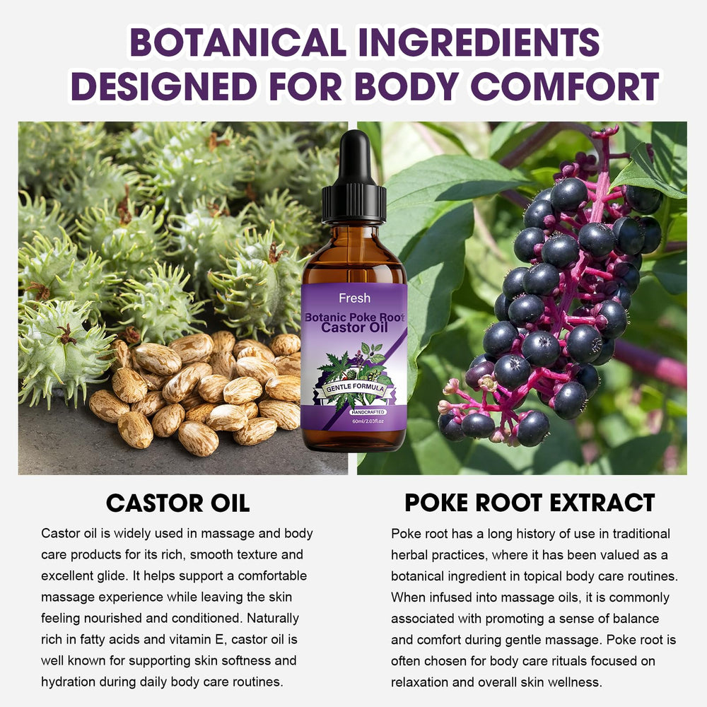 SKSOYT poke root and castor oil label closeup highlighting traditional infusion.