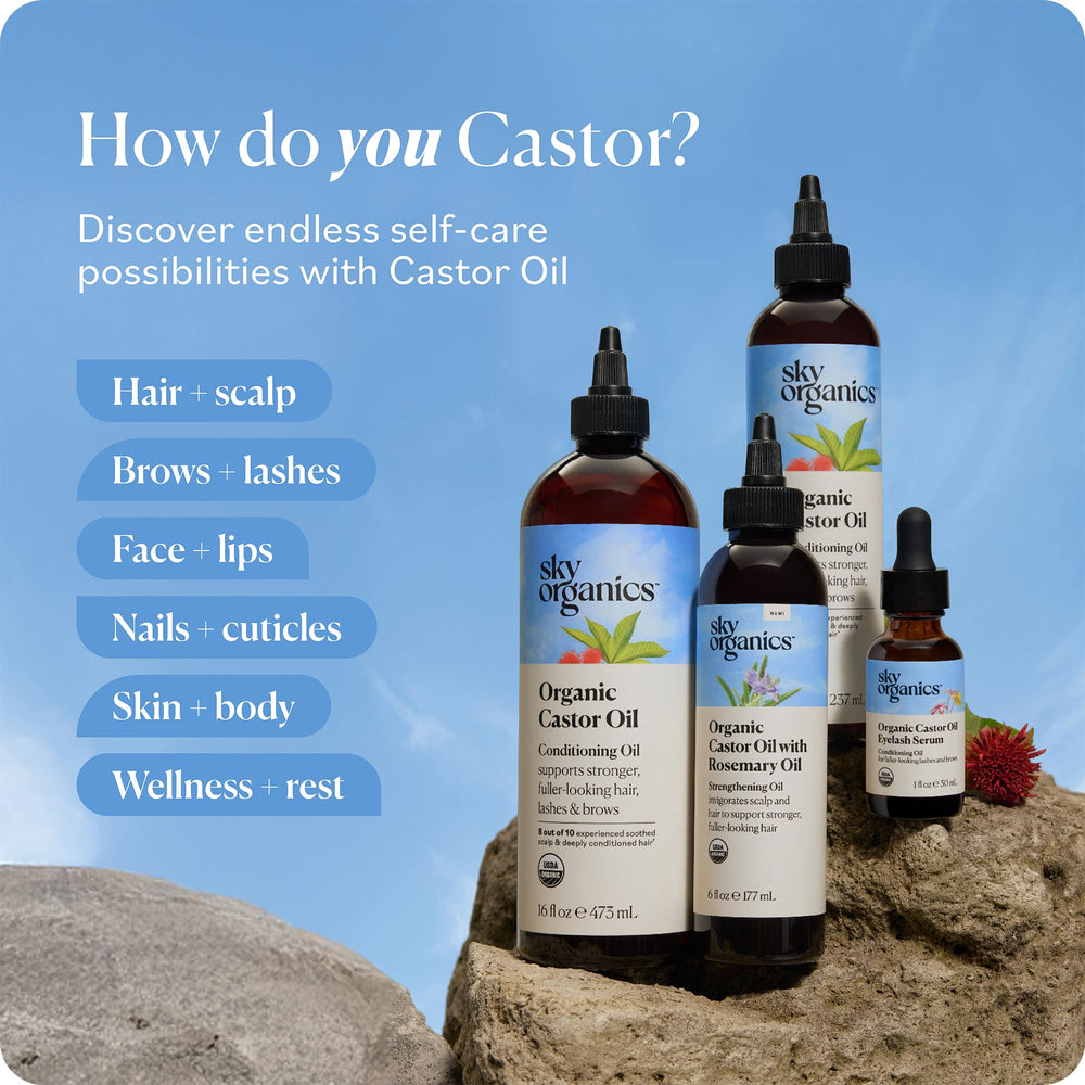 Hexane-free Sky Organics Castor Oil label detail.