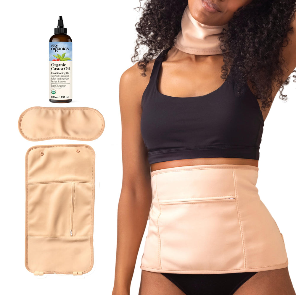 Sky Organics neck wrap with adjustable straps for comfortable, leak-free use.
