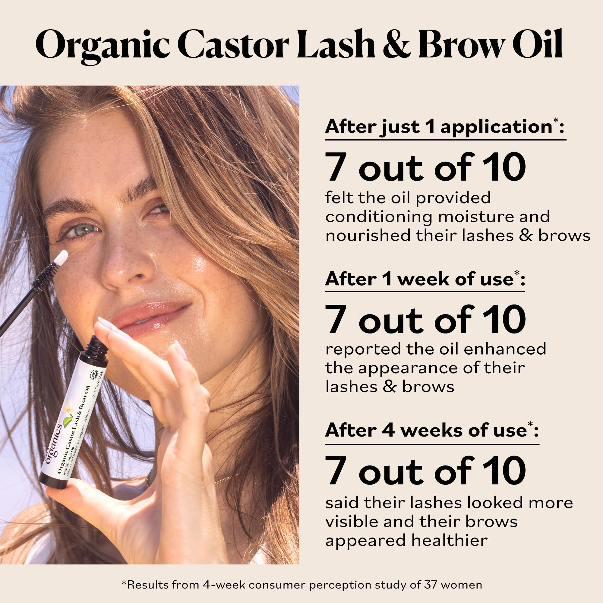 Sky Organics Vitamin E image highlights antioxidant support for lashes and brows.